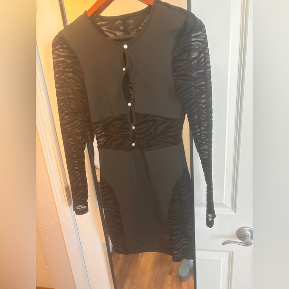 Sexy Black Zebra Sheer Sleeve Dress - Picture 4 of 9